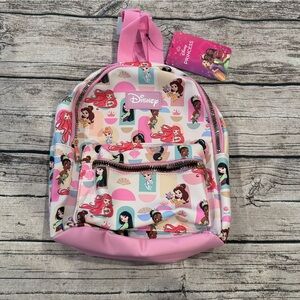 NWT Disney Pink Multi-Color Princess Print Backpack ~9”x 11”